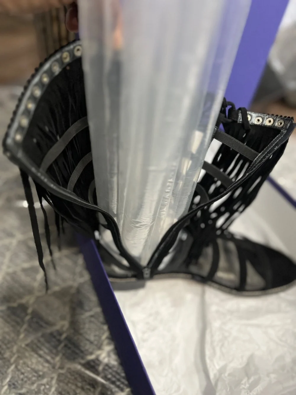 STUART WEITZMAN FRINGE BLASUE 11.5 MED BLACK SUEDE SANDAL